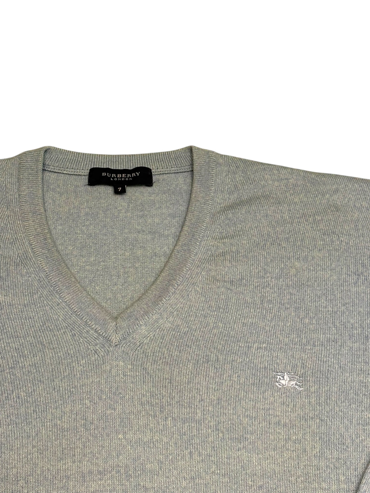 Merinowolle Babyblauer Pullover mit V-Ausschnitt Burberry (L)
